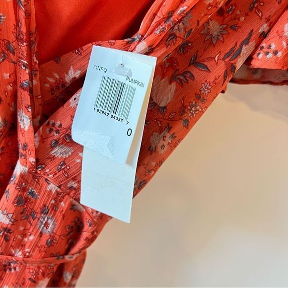 NWT French Connection Esi Crepe Midi Tea Flutter Sleeve Dress in Pumpkin 0 - Picture 9 of 9